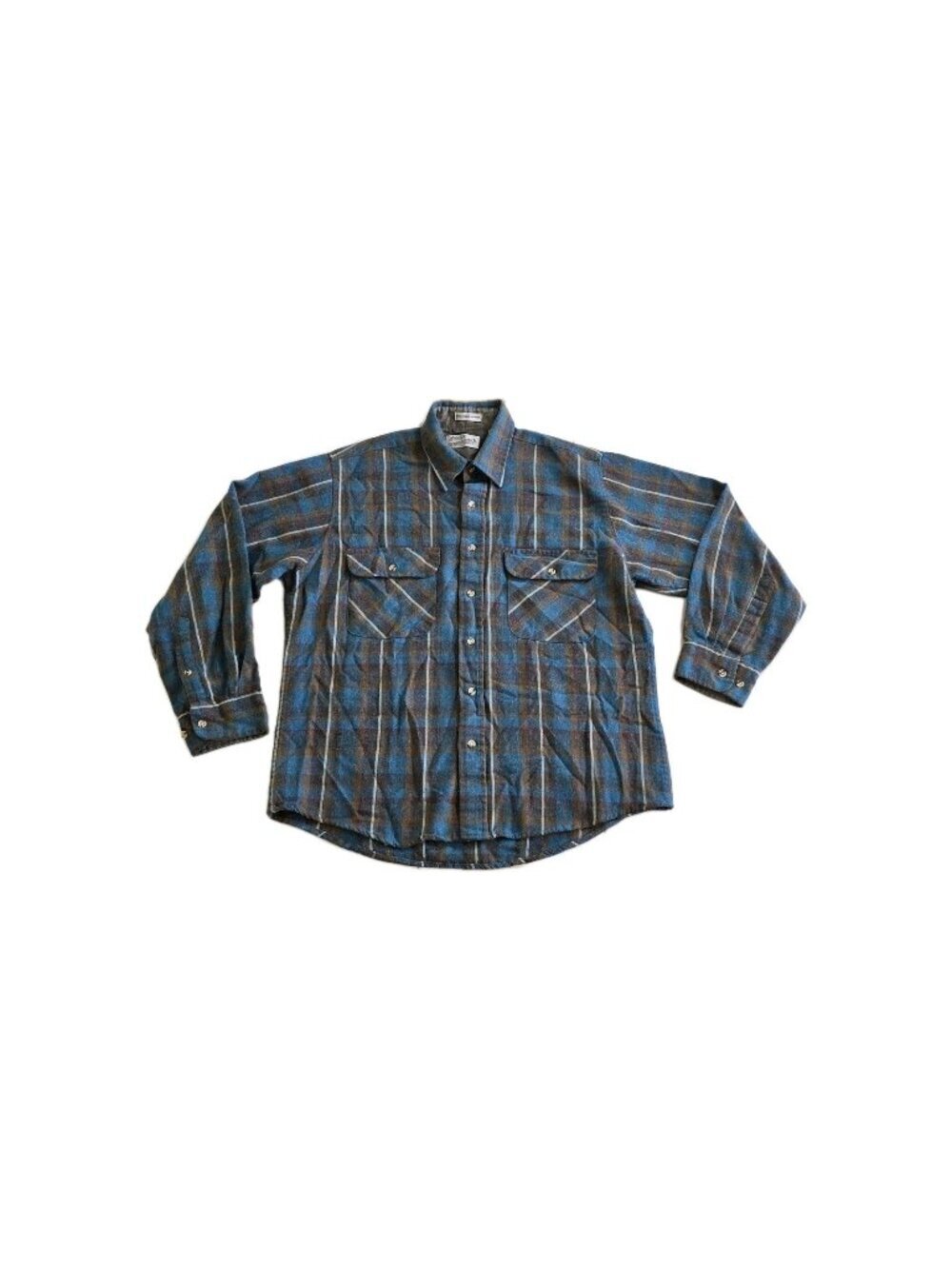 Vtg Sears Roebuck Flannel Shirt Men L Blue Plaid Wool Blend Single Needle Rugged